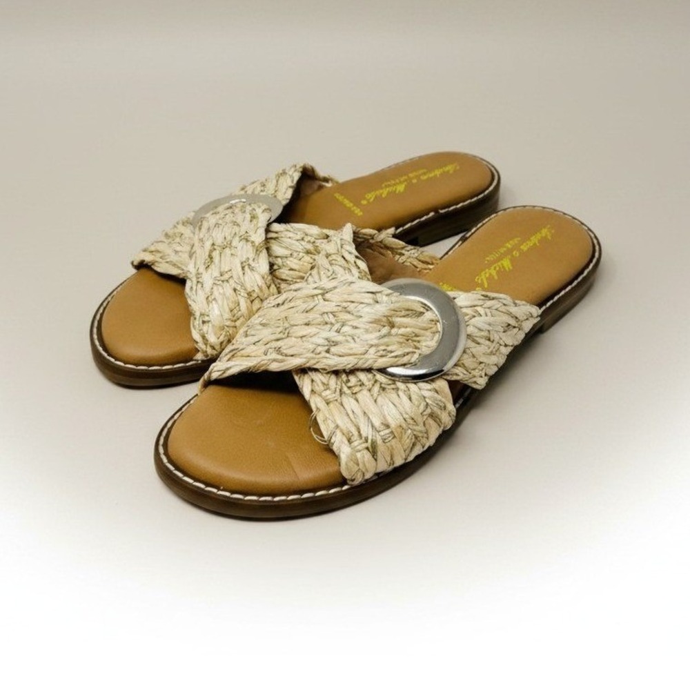 Andrea e Michele Slide Sandals Natural Raffia Woven Buckle Italy Womens 7.5